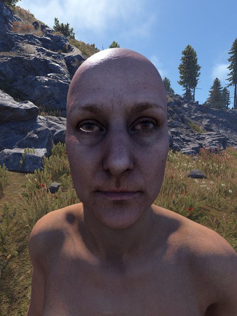 european female, shaved head